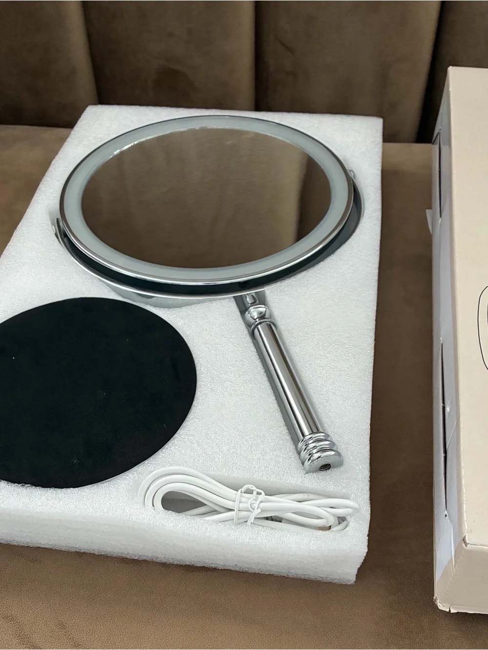 Cordless Rechargeable Silver LED Lighted Vanity 8 inch Makeup Mirror with stand.